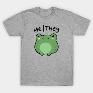 He/They Pronouns: Froggy's Leaping Celebration - An Adorable Nonbinary Aesthetic for Enby, LGBTQ, Demigirl, Demiboy T-Shirt